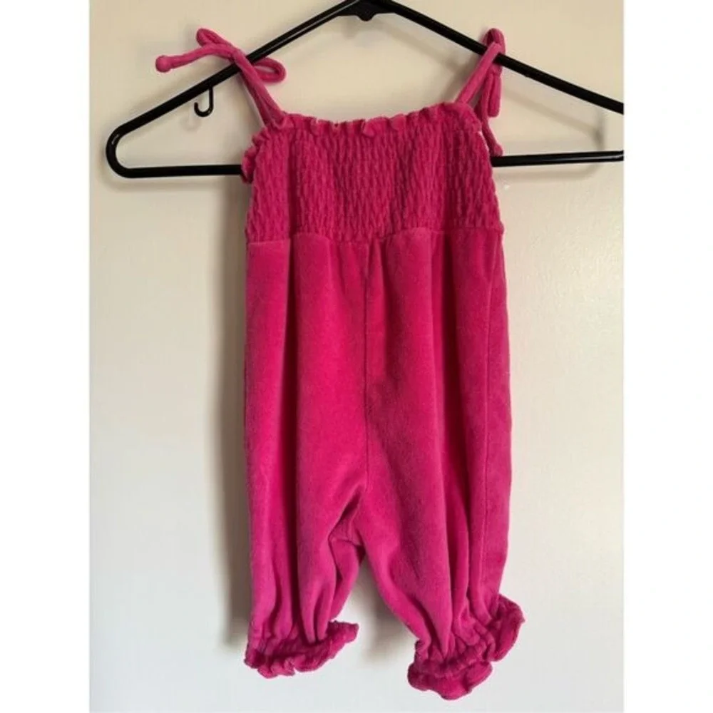 Ralph‎ Lauren Baby Girl sz 9 Mo Pink Terrycloth Rutched Ruffle One Piece Beachy